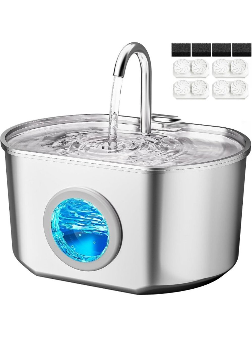 Stainless Steel Cat Water Fountain 74oz/2.2L - Pet Drinking Dispenser, Easy